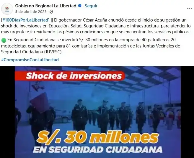 Este era el anuncio del shock de inversiones en seguridad ciudadana que anunciaba desde inicios del 2023 el GORE La Libertad y que incumplió.