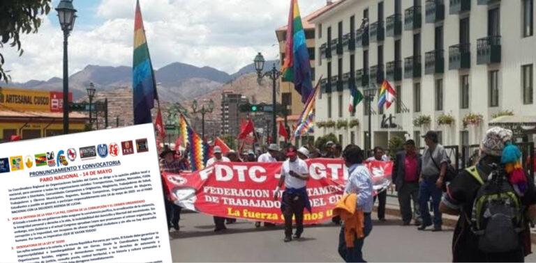 paro en cusco: gremios anuncian protesta total contra el gobierno este 14 de mayo