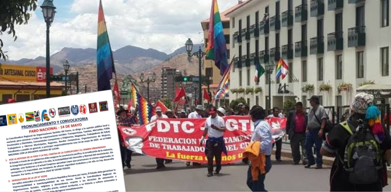 paro en cusco: gremios anuncian protesta total contra el gobierno este 14 de mayo
