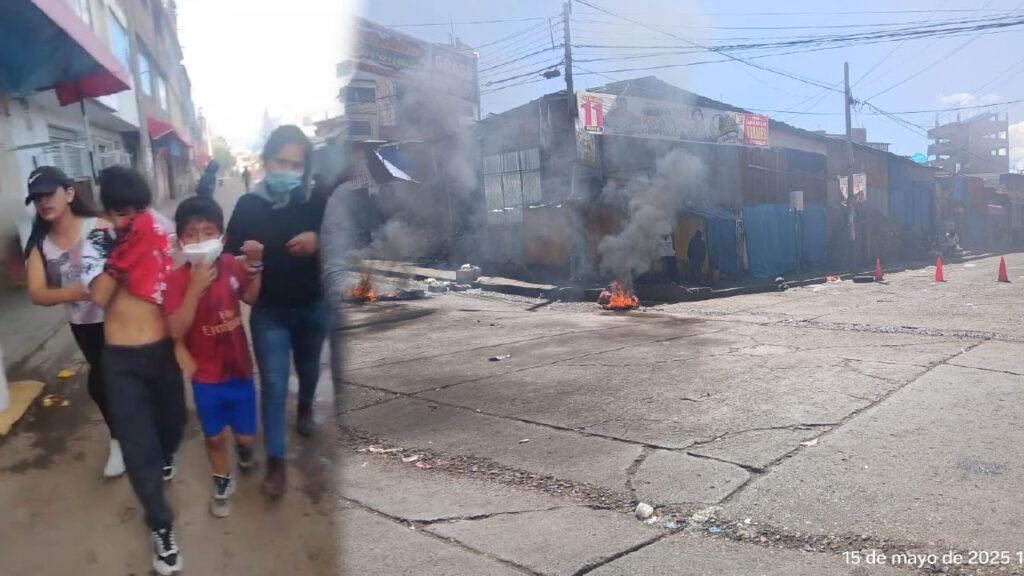 ayacucho: encapuchados se enfrentan a la policía para impedir desalojo de comerciantes