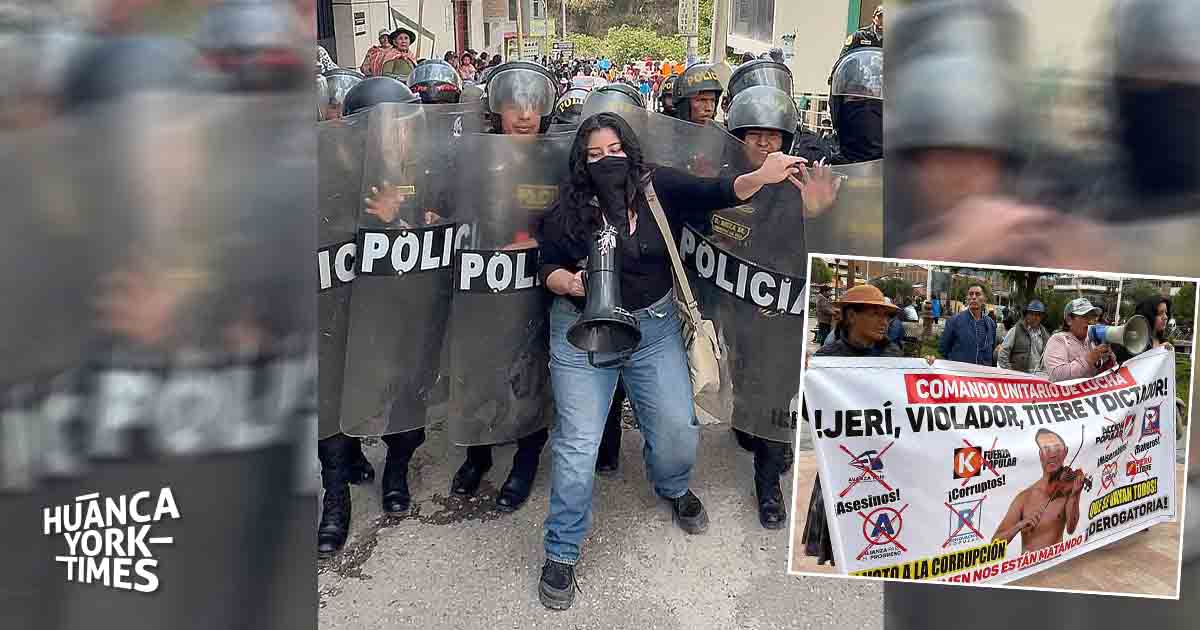 Huancayo: Reciben a José Jerí con protesta y pancartas; policías retiran a manifestantes a empujones