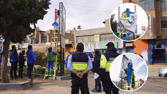 Juliaca: autoridades retiran anuncios publicitarios electorales de principales avenidas