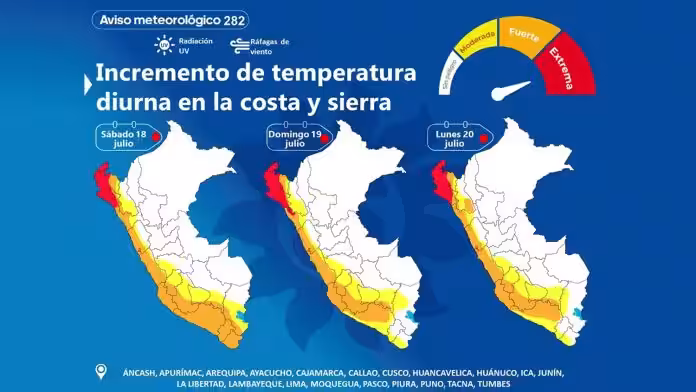 SENAMHI alerta calor diurno en Puno y 17 regiones desde el 18 al 20 de julio
