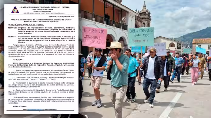 FREDEPA convoca a movilización en Ayacucho contra el sicariato, la extorsión y el alza de combustibles